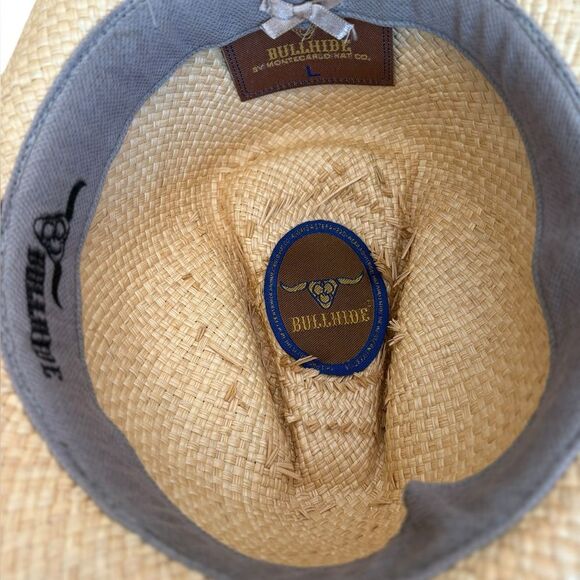Bullhide Straw Cowboy Western Hat Leather Straps and Star Decor Womens Large - Picture 4 of 12